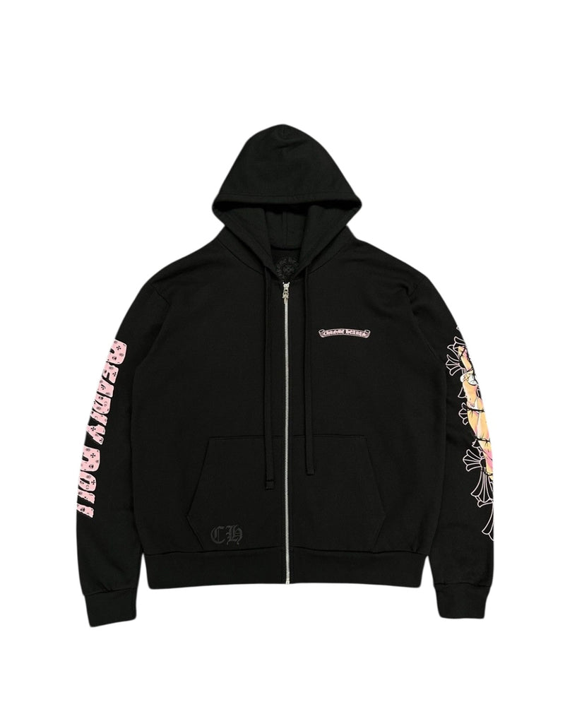 Chrome hearts deadly doll pink cross zip up hoodie