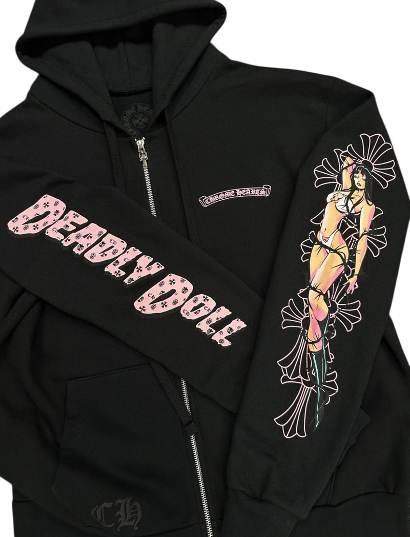 Chrome hearts deadly doll pink cross zip up hoodie
